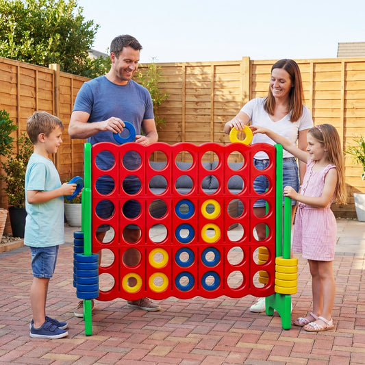 Jumbo 4-to-Score lawn game set 3.5ft tall red Connect Four board with blue discs by DirectDeals on Tampa Home & Garden Store
