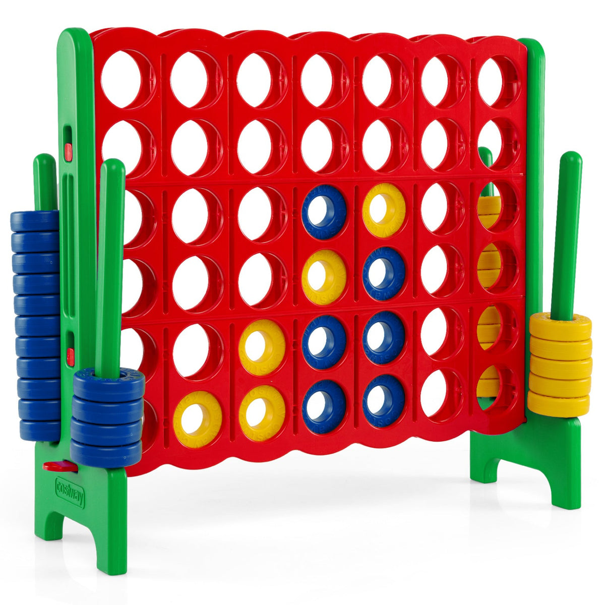 DirectDeals Jumbo 4-to-Score oversized lawn game with red grid and blue and yellow discs on Tampa Home & Garden Store