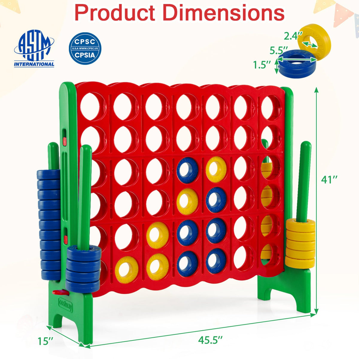 DirectDeals Jumbo 4-to-Score lawn game set, oversized red grid with blue/yellow discs on Tampa Home & Garden Store