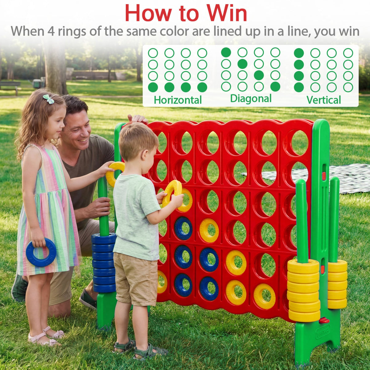 Lawn game Jumbo 4-to-Score Set, 3.5ft tall Connect Four red frame with discs DirectDeals on Tampa Home & Garden Store
