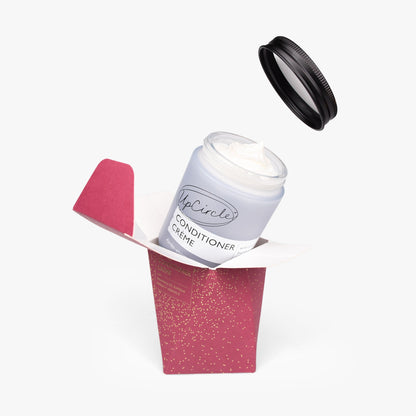 UpCircle Conditioner Creme jar with white cream, black lid, pink speckled gift box on Tampa Home & Garden Store