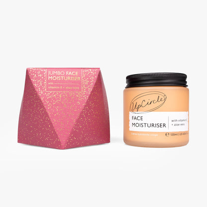 Face Moisturiser Jumbo UpCircle with vitamin E + aloe vera beside pink speckled box on Tampa Home & Garden Store