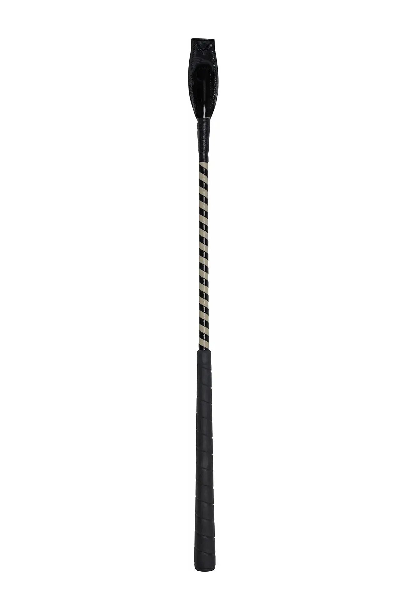 Jumper Whip 24in two-tone patent-cover crop with black grip and beige/black striped shaft on Tampa Home & Garden Store