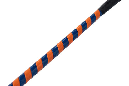 Jumper Whip 24in two-tone patent-cover riding crop with blue and orange spiral wrap on Tampa Home & Garden Store