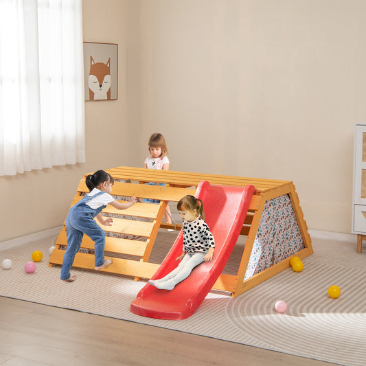 5-in-1 Jungle Gym Wooden Indoor Playground with Slide Rock Climbing Wall Rope Wall Climber - Tampa Home & Garden Store