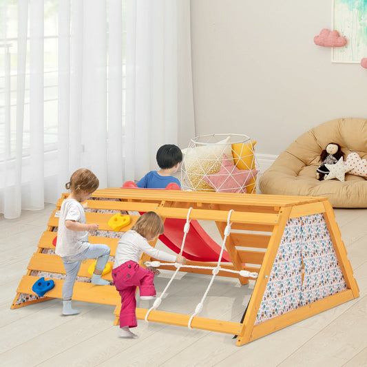 5-in-1 Jungle Gym Wooden Indoor Playground with Slide Rock Climbing Wall Rope Wall Climber - Tampa Home & Garden Store