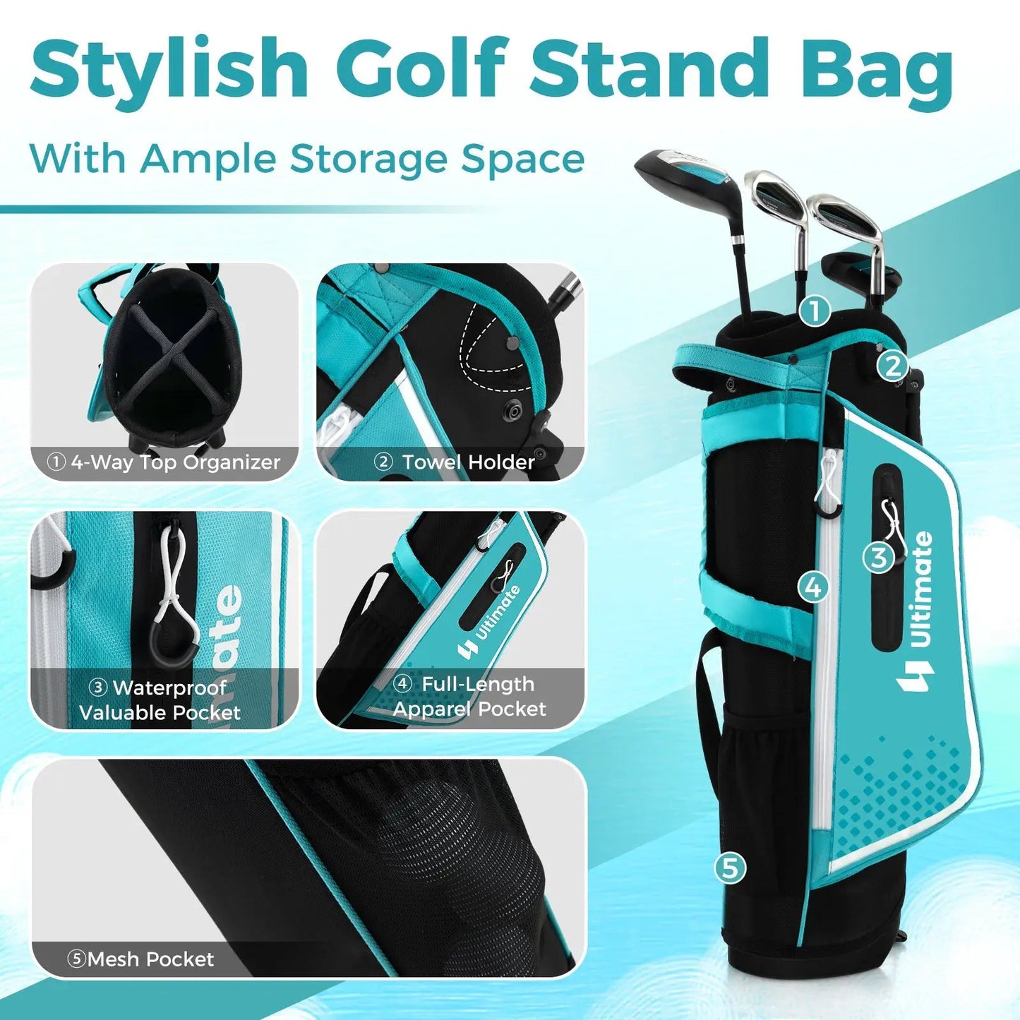 Junior Golf Club Set for Kids with Rain Hood