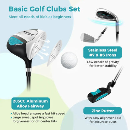 Junior Golf Club Set for Kids with Rain Hood