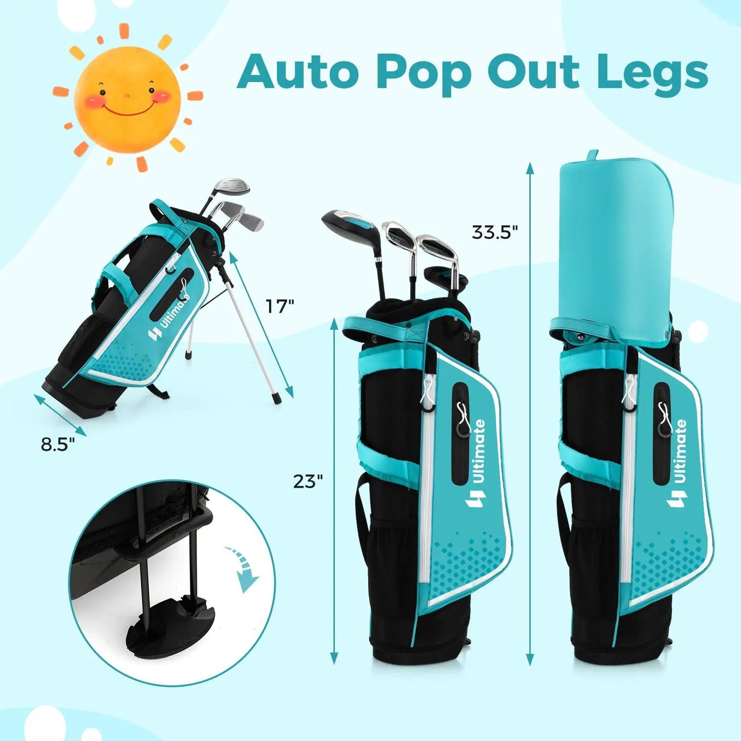 Junior Golf Club Set for Kids with Rain Hood