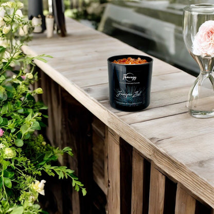 Juniper Zest Crystal Candle with Peach Aventurine | Coconut-Soy Wax Candle, 9oz - Tampa Home & Garden Store