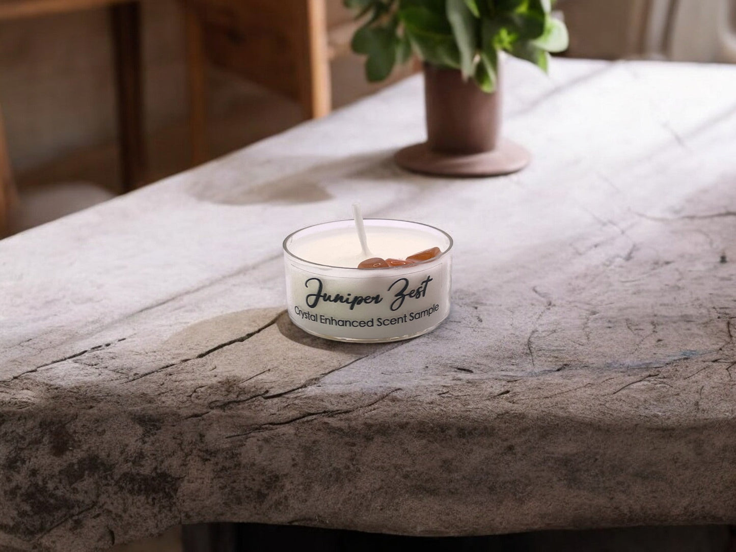 Juniper Zest, Premium Coconut-Soy Wax Tea Light Crystal Candle, 1oz - Tampa Home & Garden Store