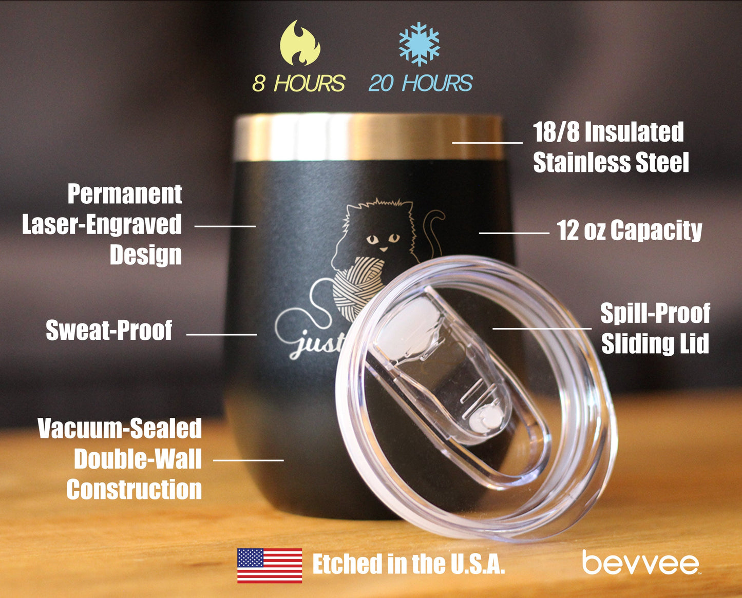 Just Unwind - Cat Wine Tumbler Glass with Sliding Lid - Stainless Steel Travel Mug - Unique Cat Gifts for Women and Men - Tampa soil911.com