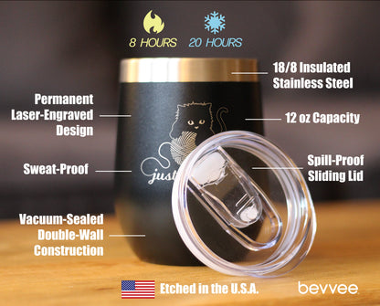 Just Unwind - Cat Wine Tumbler Glass with Sliding Lid - Stainless Steel Travel Mug - Unique Cat Gifts for Women and Men - Tampa soil911.com