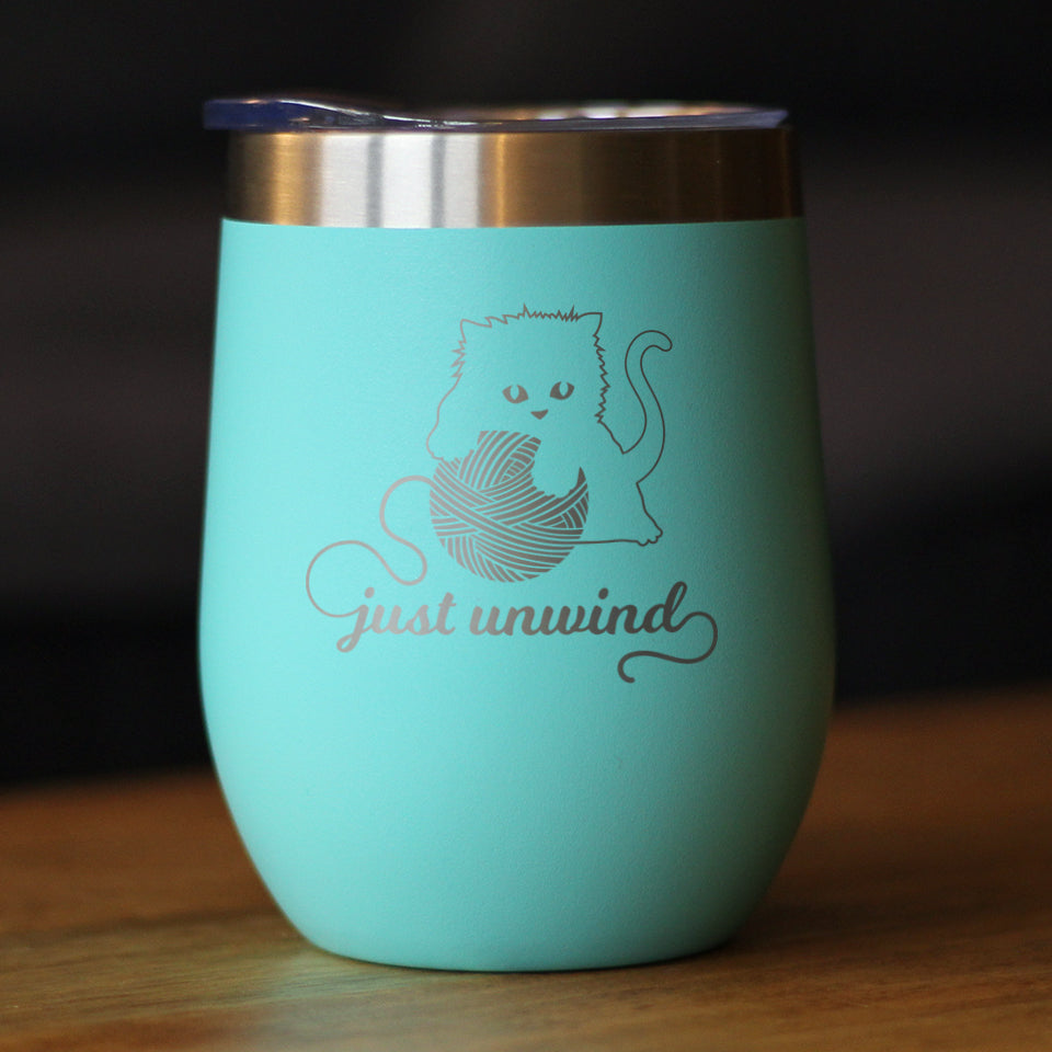 Just Unwind - Cat Wine Tumbler Glass with Sliding Lid - Stainless Steel Travel Mug - Unique Cat Gifts for Women and Men - Tampa Home & Garden Store