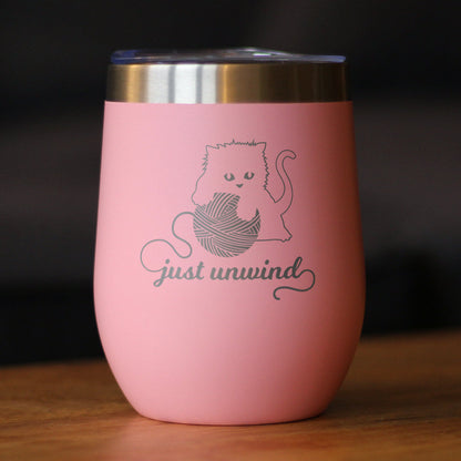Just Unwind - Cat Wine Tumbler Glass with Sliding Lid - Stainless Steel Travel Mug - Unique Cat Gifts for Women and Men - Tampa Home & Garden Store