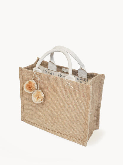 Jute Canvas Gift Bag With Pompom - Tampa Home & Garden Store