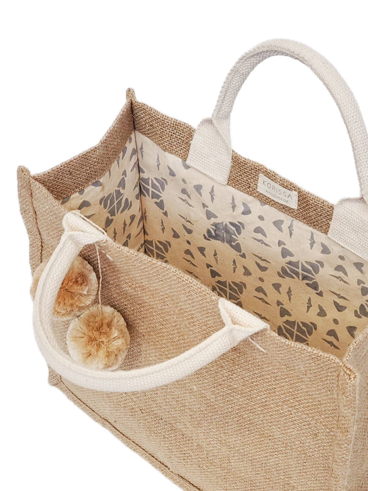Jute Canvas Gift Bag With Pompom - Tampa Home & Garden Store