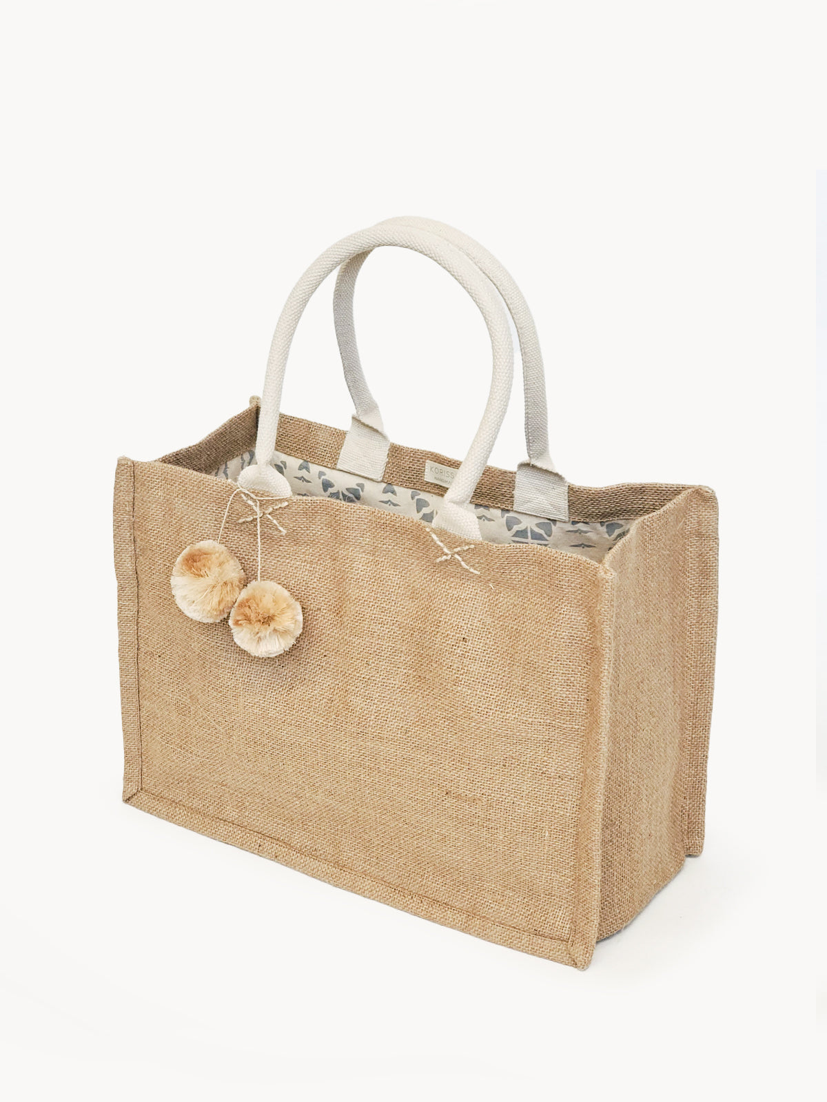 Jute Canvas Shopping Bag With Pompom - Tampa Home & Garden Store