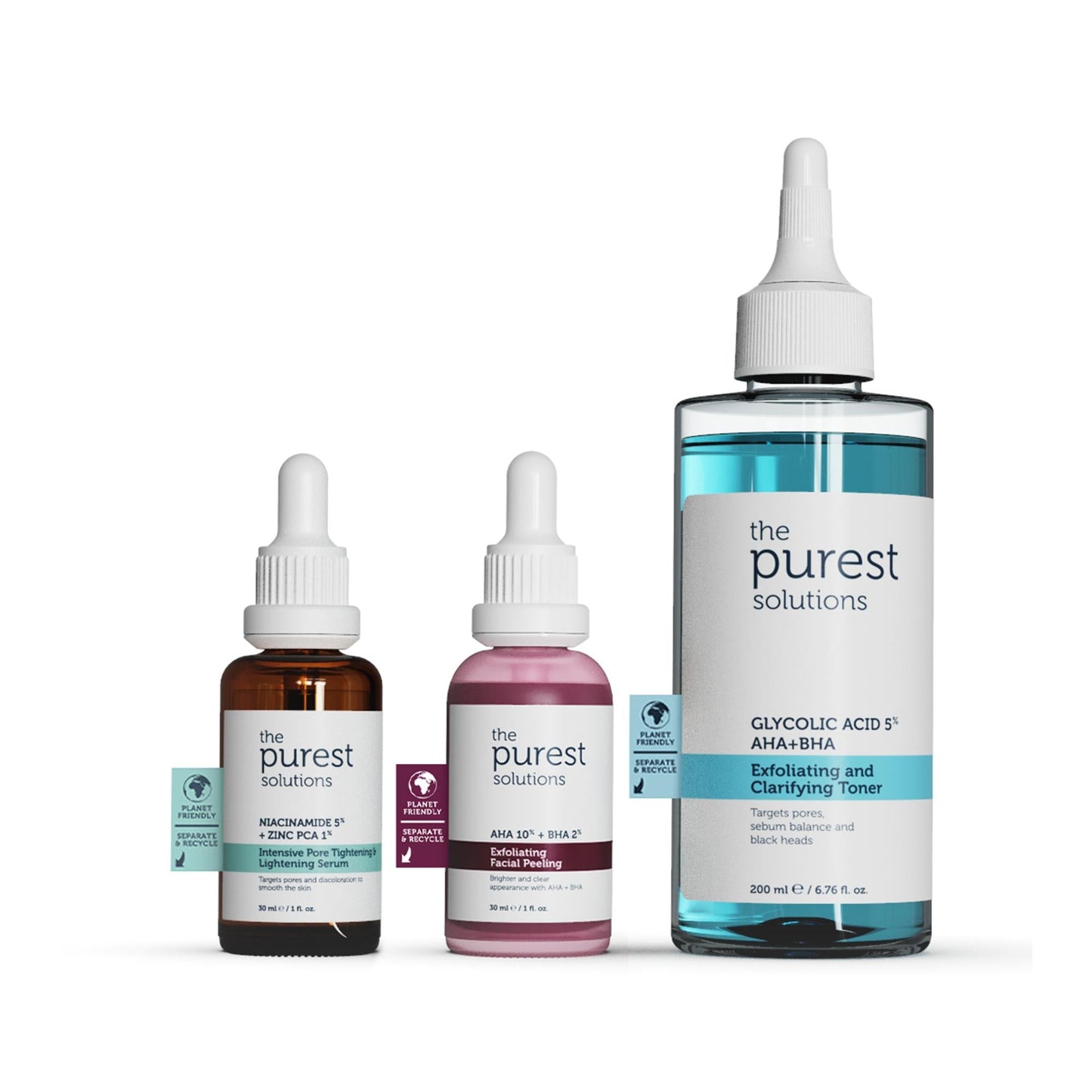 The Purest Solutions Acne Treatment Set with blue glycolic toner and 3 dropper serums on Tampa Home & Garden Store