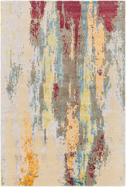 Kabugao Handmade Premium Wool Rug with beige base and abstract multicolor vertical streaks on Tampa Home & Garden Store