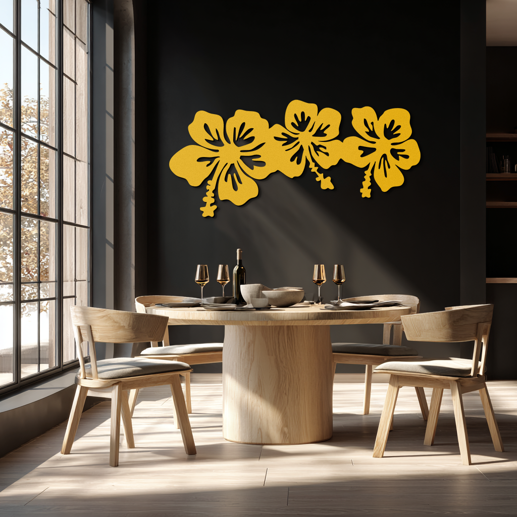 Hibiscus Flower Trio Metal Wall Art – Tropical Floral Silhouette for Home Decor- KAF594