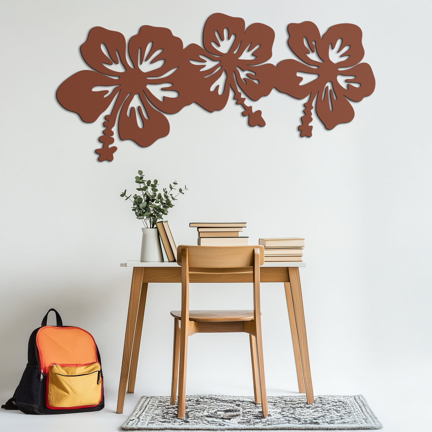 Hibiscus Flower Trio Metal Wall Art – Tropical Floral Silhouette for Home Decor- KAF594