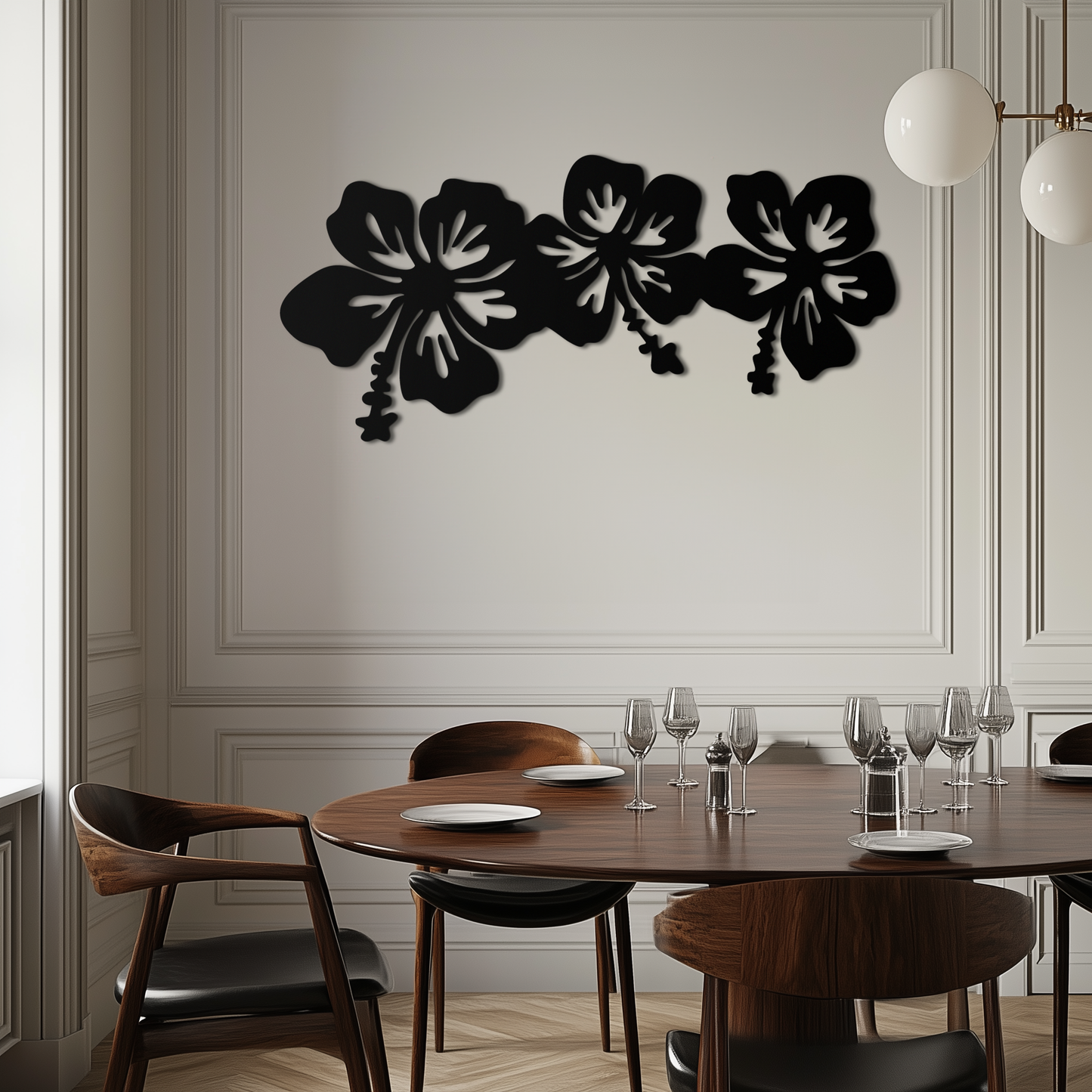 Hibiscus Flower Trio Metal Wall Art – Tropical Floral Silhouette for Home Decor- KAF594