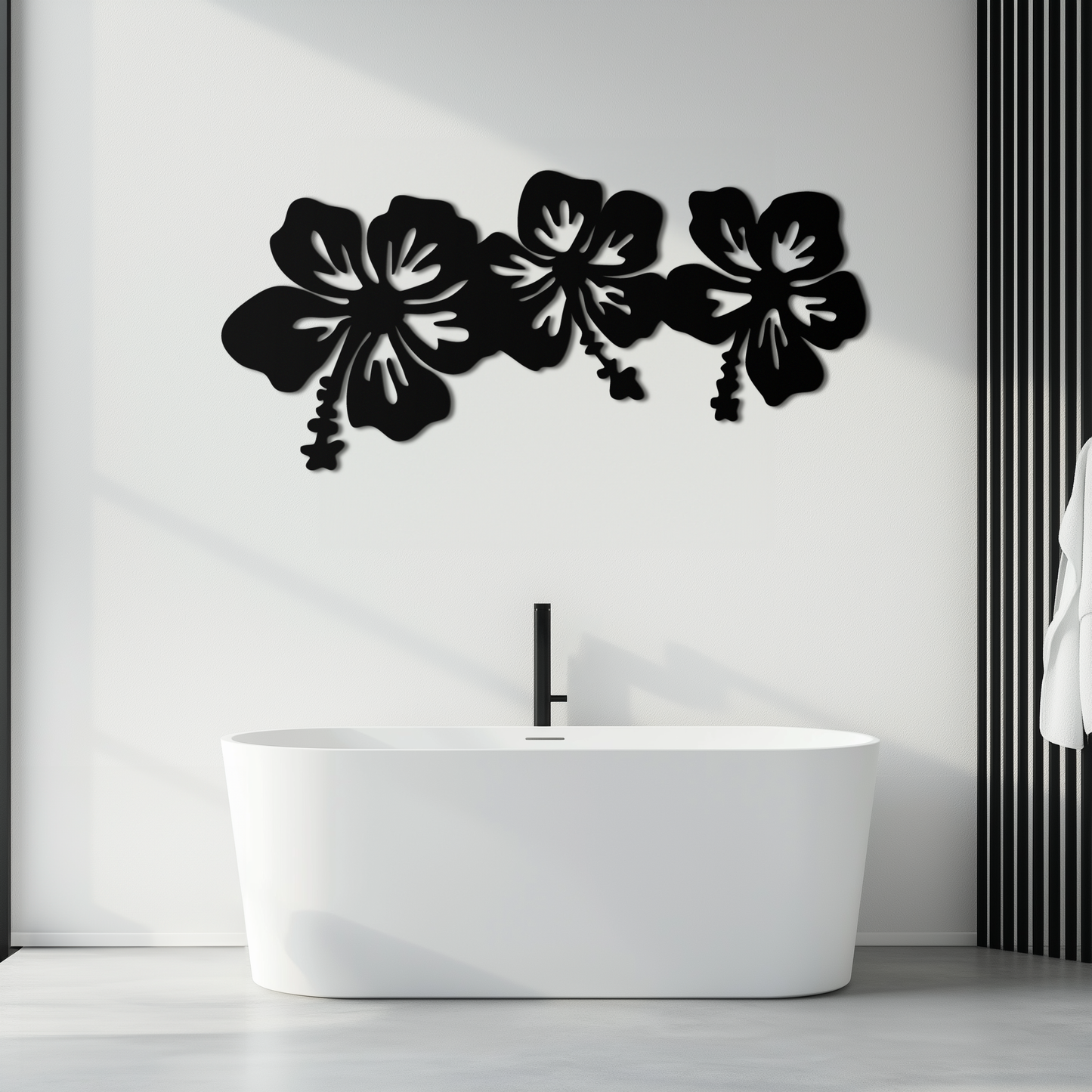 Hibiscus Flower Trio Metal Wall Art – Tropical Floral Silhouette for Home Decor- KAF594