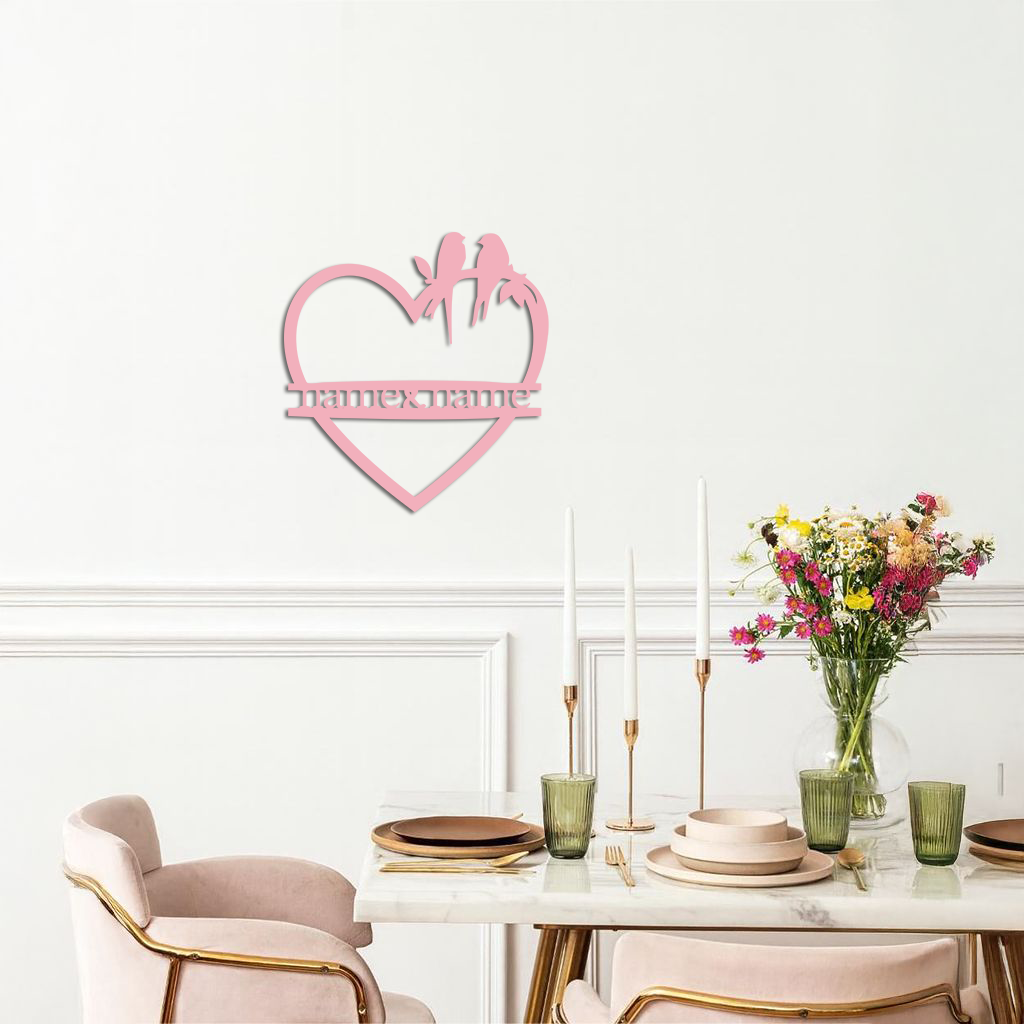 Personalized Heart Metal Wall Art with Birds – Custom Name Couple Gift - KAFGP148