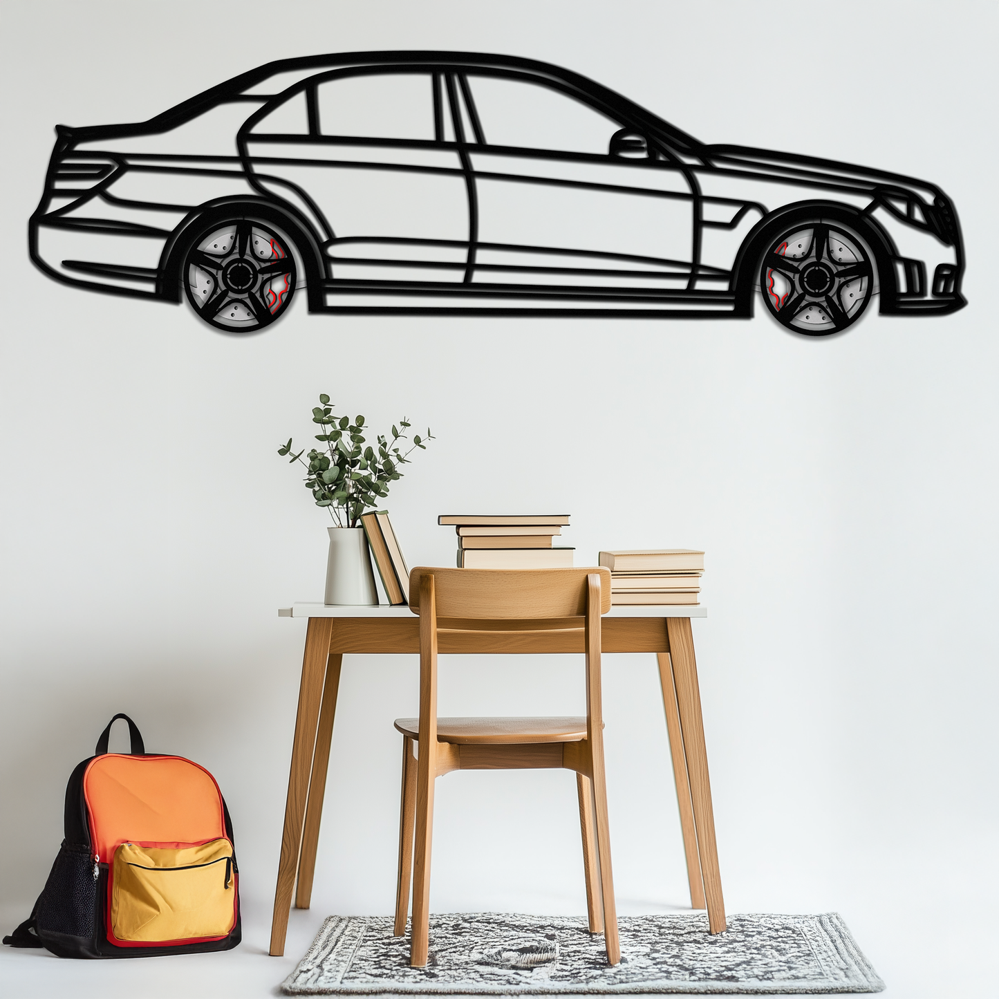 Mercedes E63 AMG Metal Wall Art – Rotating Wheels • Luxury Car Silhouette • Perfect Gift for Mercedes Lovers- KAFMEKA079