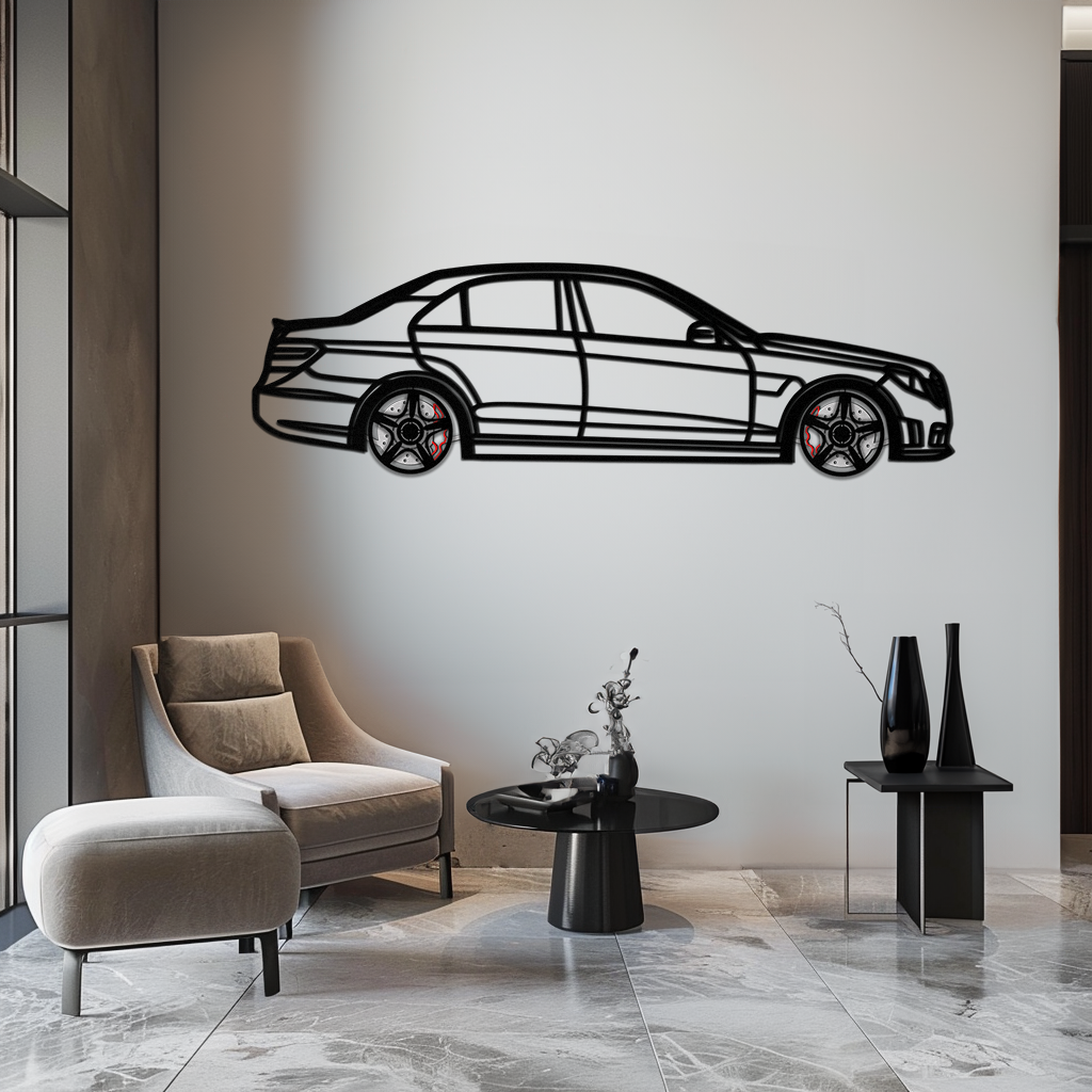 Mercedes E63 AMG Metal Wall Art – Rotating Wheels • Luxury Car Silhouette • Perfect Gift for Mercedes Lovers- KAFMEKA079