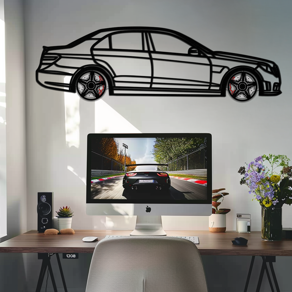 Mercedes E63 AMG Metal Wall Art – Rotating Wheels • Luxury Car Silhouette • Perfect Gift for Mercedes Lovers- KAFMEKA079