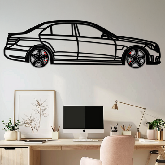 Mercedes E63 AMG Metal Wall Art – Rotating Wheels • Luxury Car Silhouette • Perfect Gift for Mercedes Lovers- KAFMEKA079