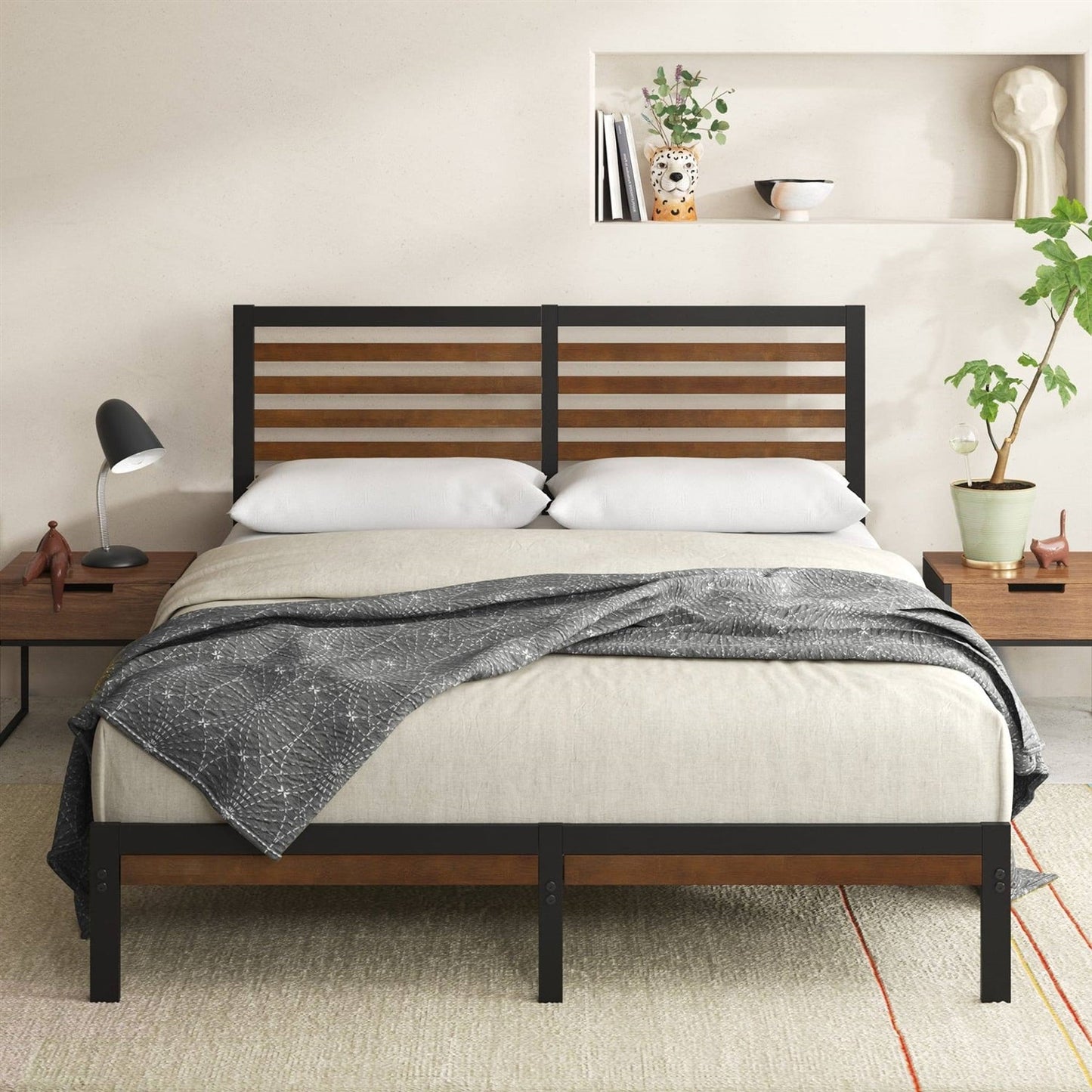 Base de cama King Size de plataforma metálica de bambú ecológica
