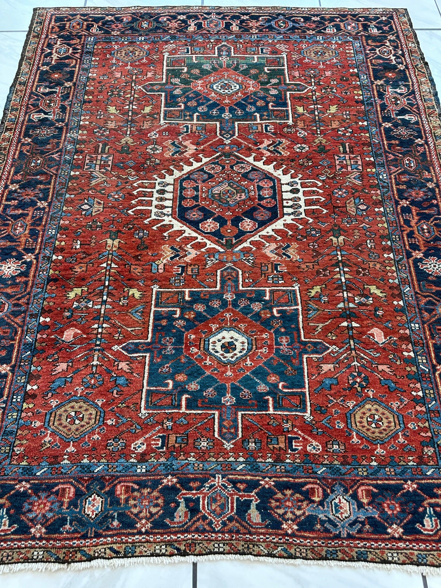 KARAJA Persian Antique Heriz Rug  4'9" x 6' - Tampa Home & Garden Store