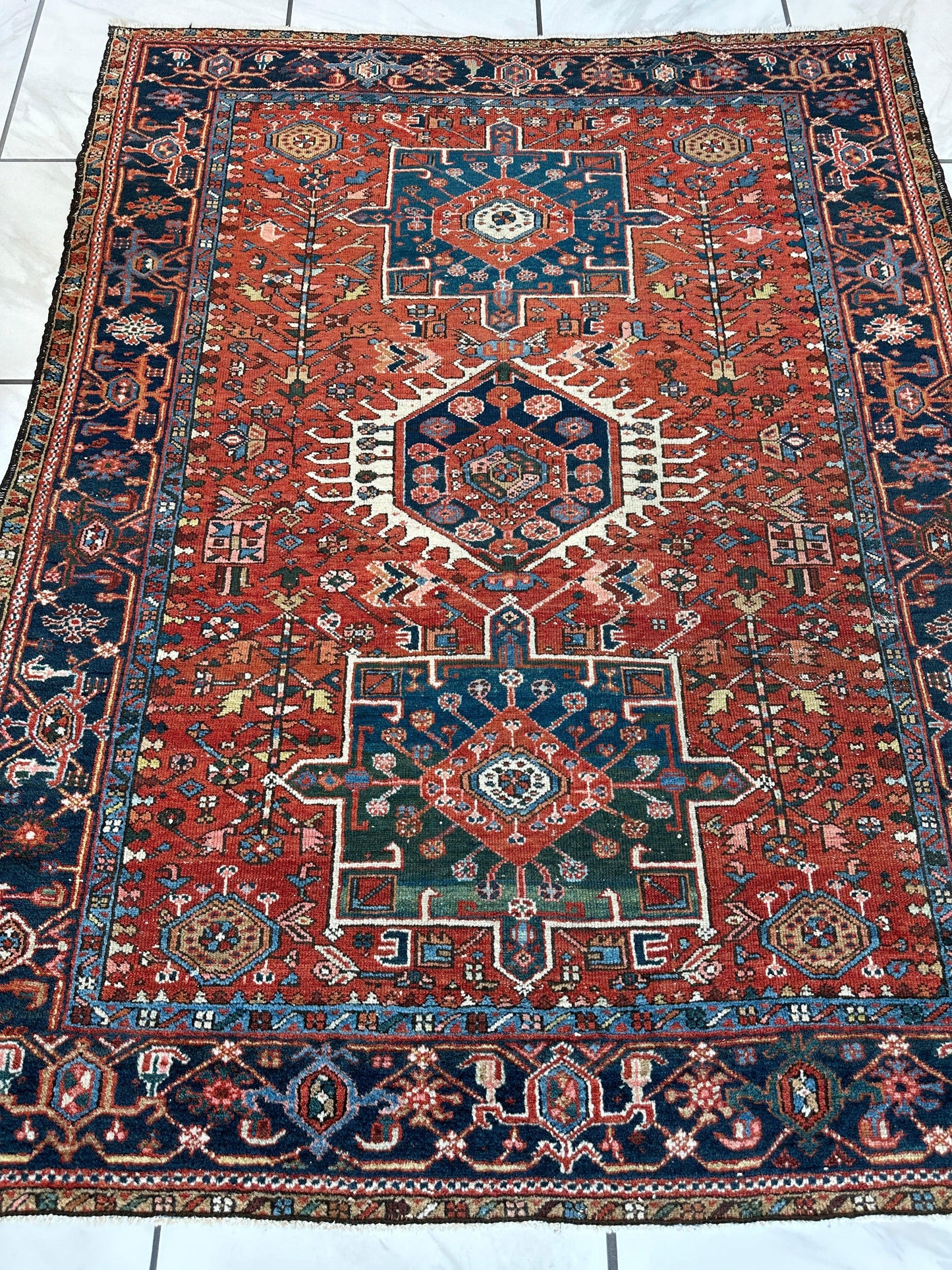 KARAJA Persian Antique Heriz Rug  4'9" x 6' - Tampa Home & Garden Store