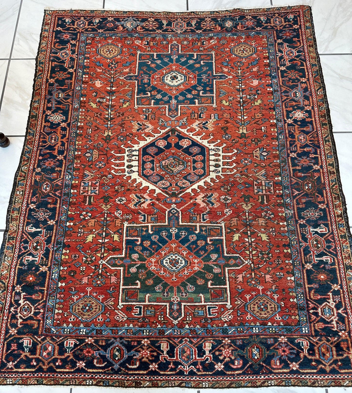KARAJA Persian Antique Heriz Rug  4'9" x 6' - Tampa Home & Garden Store