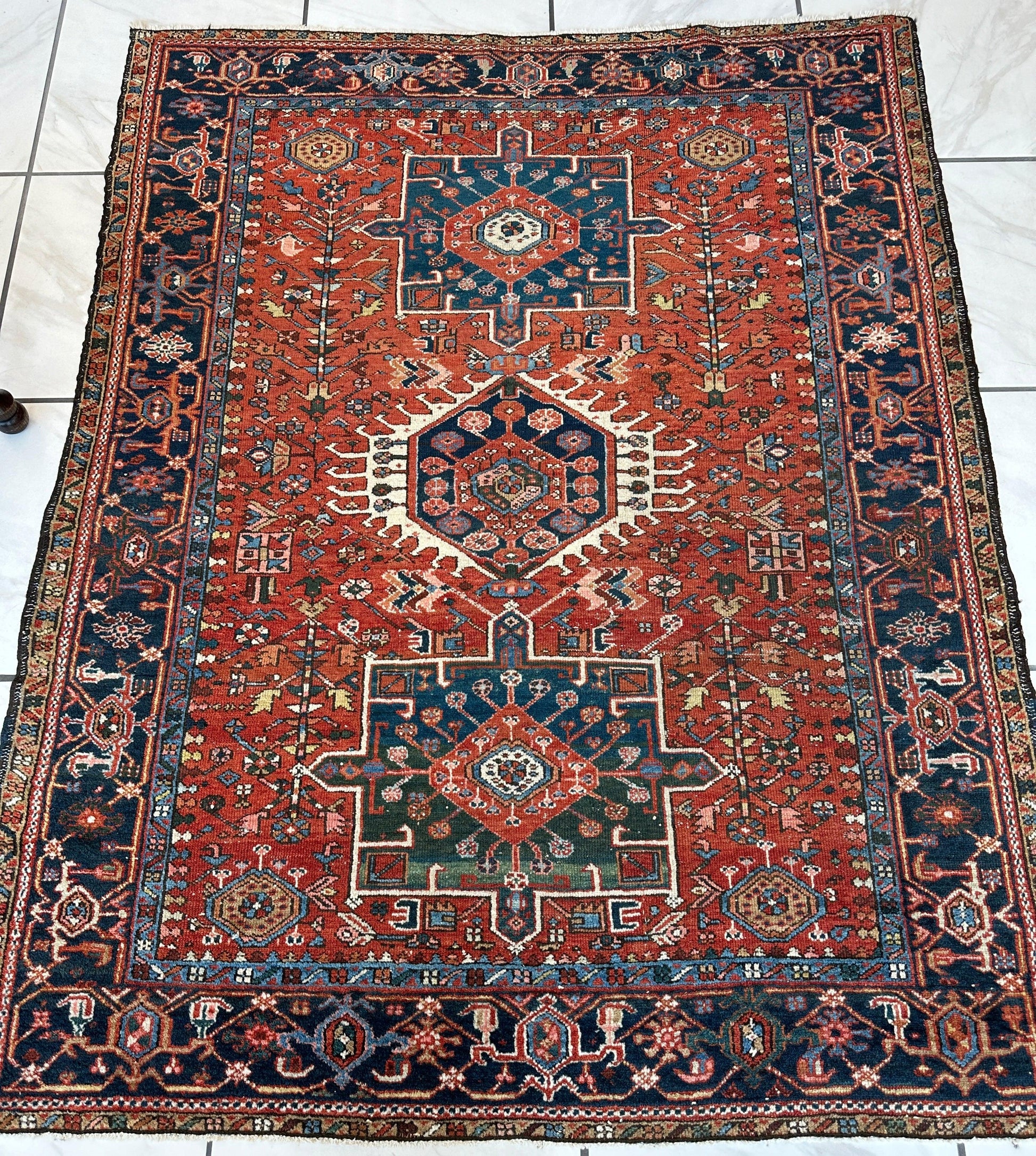 KARAJA Persian Antique Heriz Rug  4'9" x 6' - Tampa Home & Garden Store