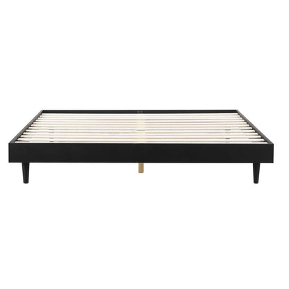 King size Mid-Century Modern Platform Bed Frame in Black Wood Finish