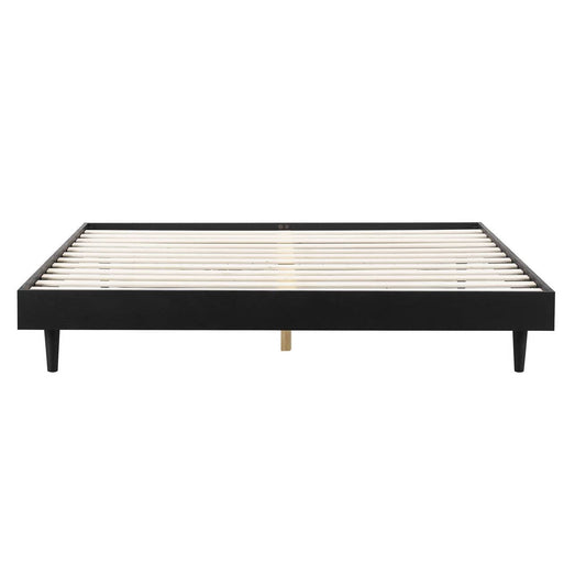 King size Mid-Century Modern Platform Bed Frame in Black Wood Finish - Tampa Home & Garden Store