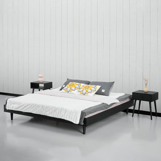 King size Mid-Century Modern Platform Bed Frame in Black Wood Finish - Tampa Home & Garden Store