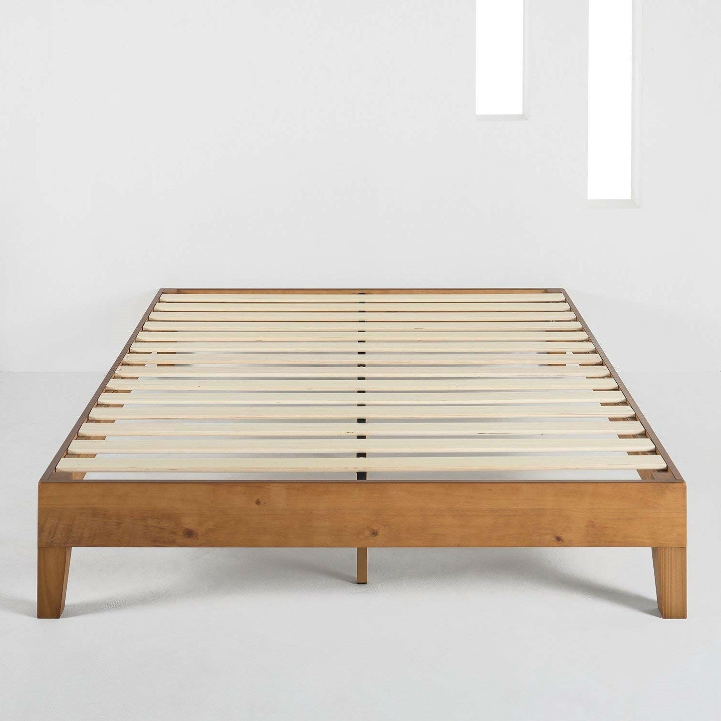 Base de cama de plataforma King Modern Classic de madera maciza con listones y acabado natural