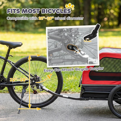 Dog bike trailer, red with coupler and ramp, fits 22–28 in wheels on Tampa Home & Garden Store