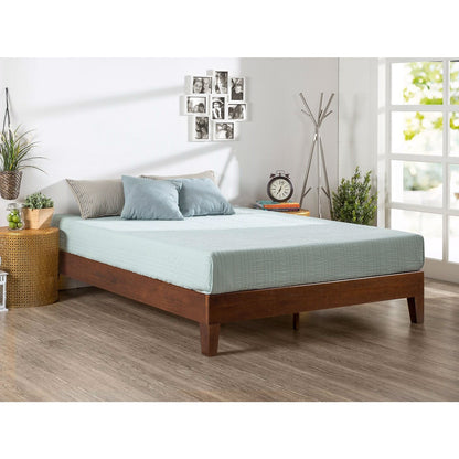 Base de cama King size de perfil bajo de madera maciza con acabado espresso