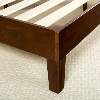 Base de cama King size de perfil bajo de madera maciza con acabado espresso