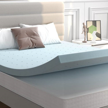Cubrecolchón King Size de espuma viscoelástica de gel suave de 4 pulgadas de grosor en azul claro