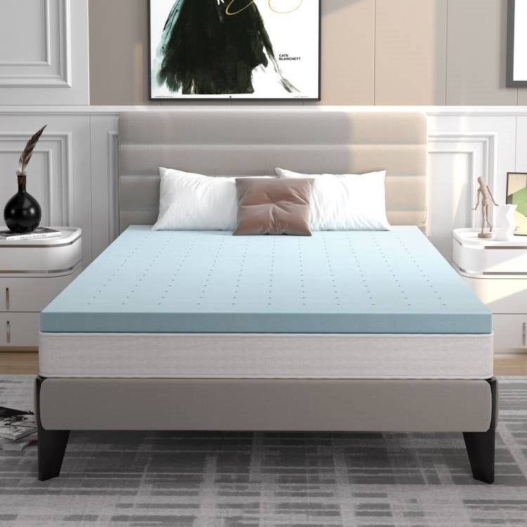 Cubrecolchón King Size de espuma viscoelástica de gel suave de 4 pulgadas de grosor en azul claro