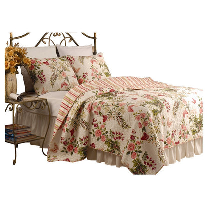 Juego de colcha king size de algodón de 3 piezas con estampado floral de mariposas en rosa beige