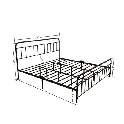 Base de cama de plataforma metálica negra King Size con cabecero y piecero redondeados