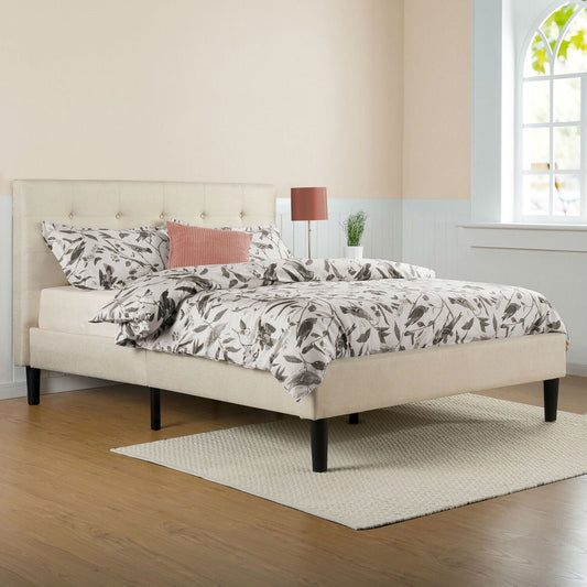 King size Taupe Beige Upholstered Platform Bed Frame with Headboard - Tampa Home & Garden Store